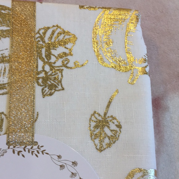 Metallic Pumpkin Harvest Fall Rectangular Tablecloth 60” X 84” sparkle gold NWT - Picture 4 of 16